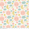 Image of Flannel Love You to the Moon Nighttime White flannel cotton fabric by Echo Park Paper Co for Riley Blake Designs. Features stars and clouds on a white background. Cute Little Fabric Shop.