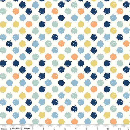 Image of Flannel Love You to the Moon Dots Multi flannel cotton fabric by Echo Park Paper Co for Riley Blake Designs. Features polka dots on a white background. Cute Little Fabric Shop.