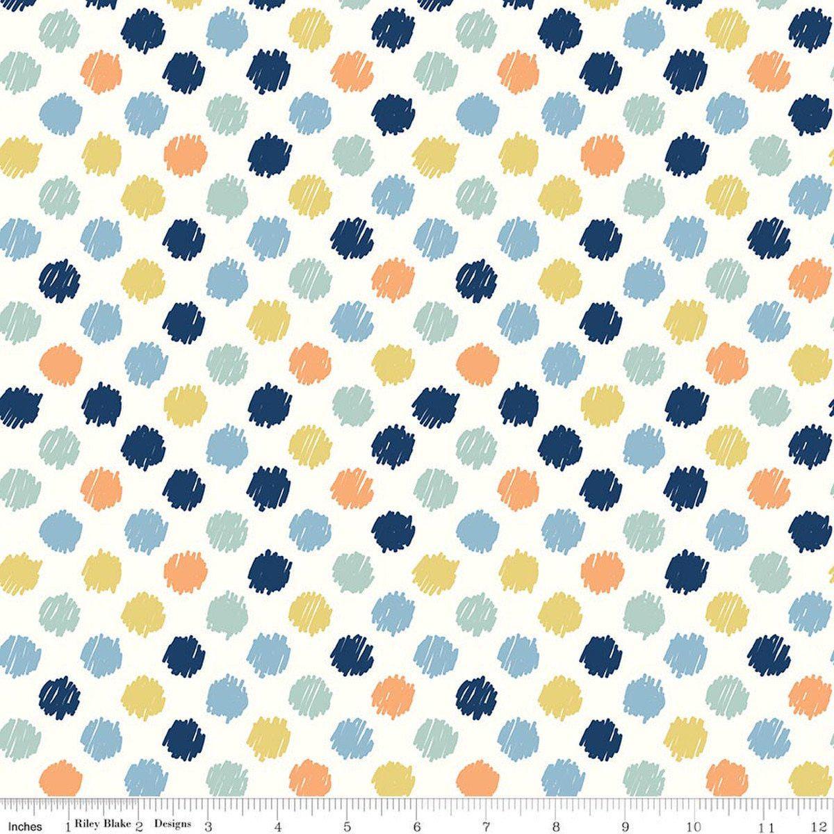 Image of Flannel Love You to the Moon Dots Multi flannel cotton fabric by Echo Park Paper Co for Riley Blake Designs. Features polka dots on a white background. Cute Little Fabric Shop.