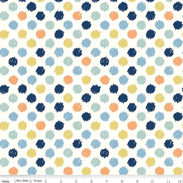 Image of Flannel Love You to the Moon Dots Multi flannel cotton fabric by Echo Park Paper Co for Riley Blake Designs. Features polka dots on a white background. Cute Little Fabric Shop.