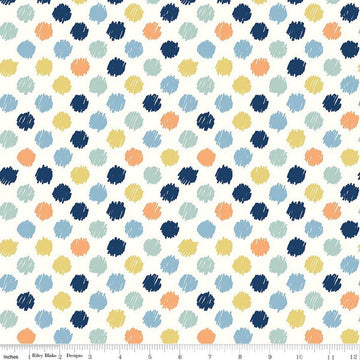 Image of Flannel Love You to the Moon Dots Multi flannel cotton fabric by Echo Park Paper Co for Riley Blake Designs. Features polka dots on a white background. Cute Little Fabric Shop.