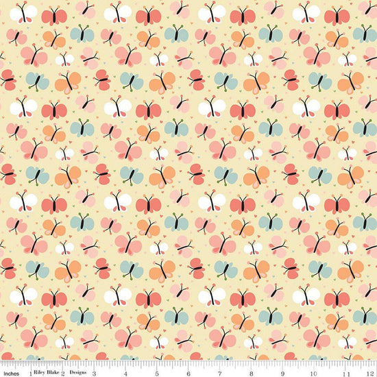 Image of Flannel Love You to the Moon Butterflies Sunshine flannel cotton fabric by Echo Park Paper Co for Riley Blake Designs. Features butterflies on a yellow background. Cute Little Fabric Shop.