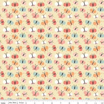 Image of Flannel Love You to the Moon Butterflies Sunshine flannel cotton fabric by Echo Park Paper Co for Riley Blake Designs. Features butterflies on a yellow background. Cute Little Fabric Shop.