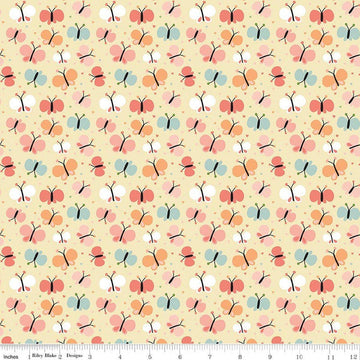 Image of Flannel Love You to the Moon Butterflies Sunshine flannel cotton fabric by Echo Park Paper Co for Riley Blake Designs. Features butterflies on a yellow background. Cute Little Fabric Shop.