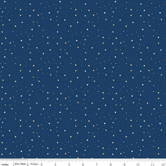 Image of Flannel Love You to the Moon Stars Navy flannel cotton fabric by Echo Park Paper Co for Riley Blake Designs. Features stars on a blue background. Cute Little Fabric Shop.