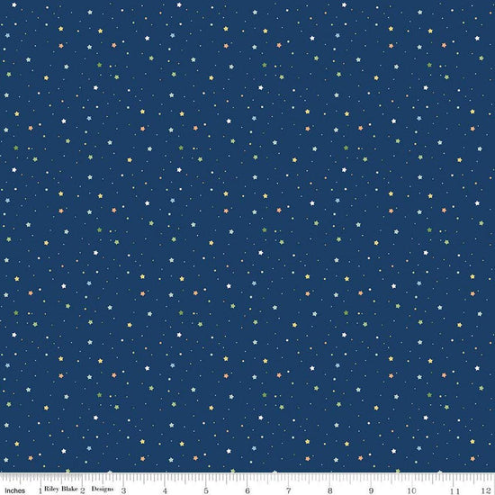Image of Flannel Love You to the Moon Stars Navy flannel cotton fabric by Echo Park Paper Co for Riley Blake Designs. Features stars on a blue background. Cute Little Fabric Shop.