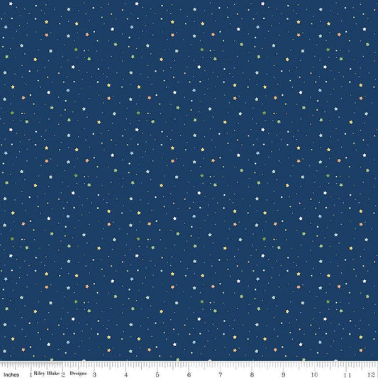 Image of Flannel Love You to the Moon Stars Navy flannel cotton fabric by Echo Park Paper Co for Riley Blake Designs. Features stars on a blue background. Cute Little Fabric Shop.