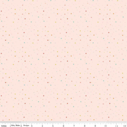 Image of Flannel Love You to the Moon Stars Blush flannel cotton fabric by Echo Park Paper Co for Riley Blake Designs. Features stars on a pink background. Cute Little Fabric Shop.
