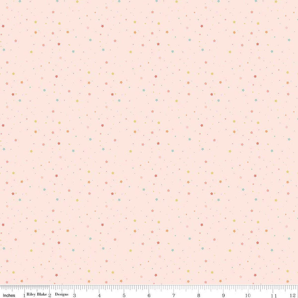 Image of Flannel Love You to the Moon Stars Blush flannel cotton fabric by Echo Park Paper Co for Riley Blake Designs. Features stars on a pink background. Cute Little Fabric Shop.