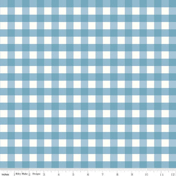 Image of Flannel Love You to the Moon Gingham Blue flannel cotton fabric by Echo Park Paper Co for Riley Blake Designs. Features gingham on a blue background. Cute Little Fabric Shop.