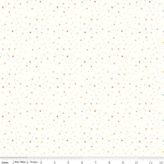 Image of Flannel Love You to the Moon Stars White flannel cotton fabric by Echo Park Paper Co for Riley Blake Designs. Features stars on a white background. Cute Little Fabric Shop.