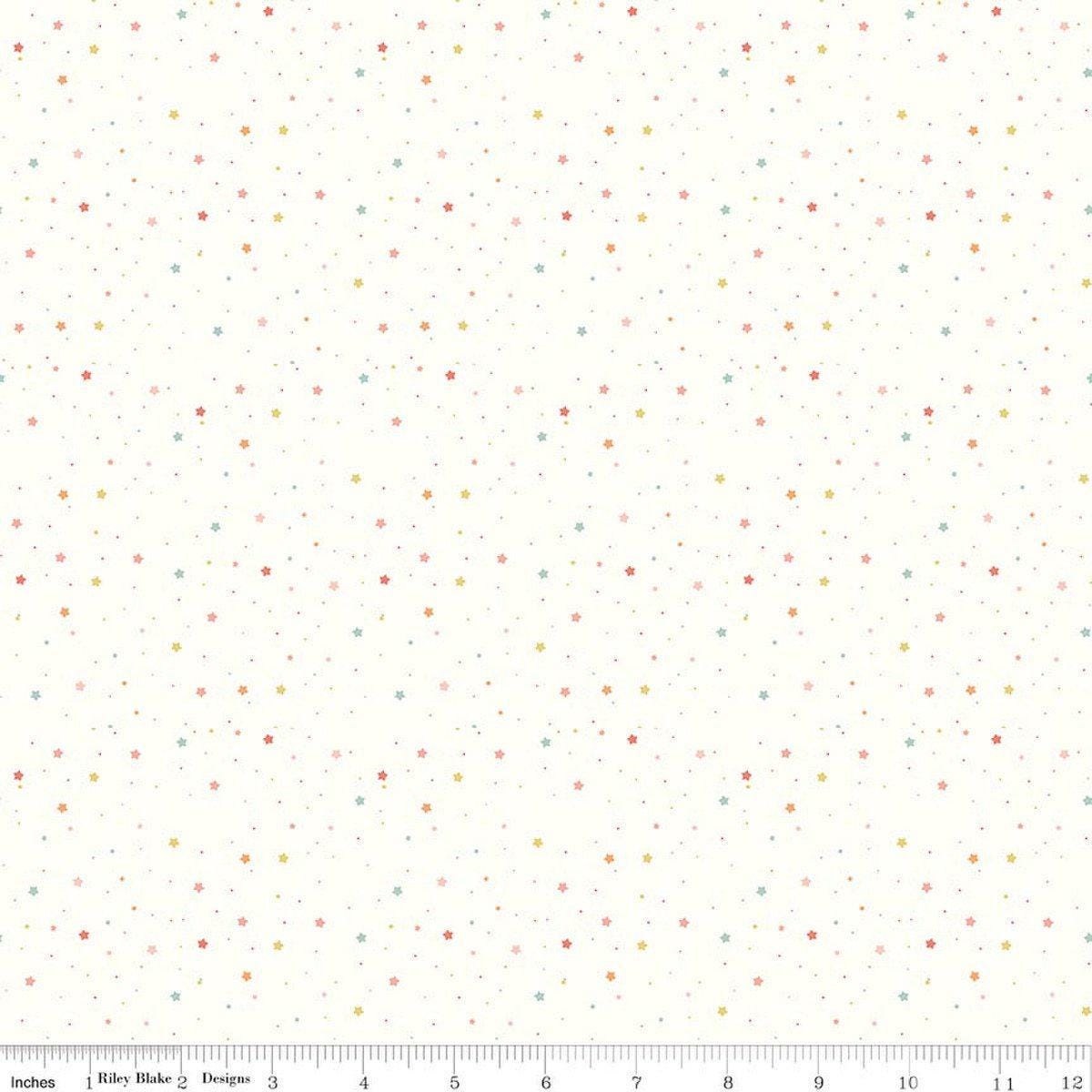 Image of Flannel Love You to the Moon Stars White flannel cotton fabric by Echo Park Paper Co for Riley Blake Designs. Features stars on a white background. Cute Little Fabric Shop.