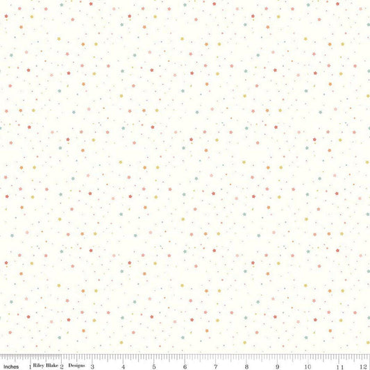 Image of Flannel Love You to the Moon Stars White flannel cotton fabric by Echo Park Paper Co for Riley Blake Designs. Features stars on a white background. Cute Little Fabric Shop.