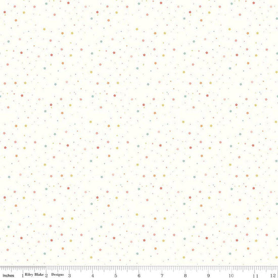 Image of Flannel Love You to the Moon Stars White flannel cotton fabric by Echo Park Paper Co for Riley Blake Designs. Features stars on a white background. Cute Little Fabric Shop.