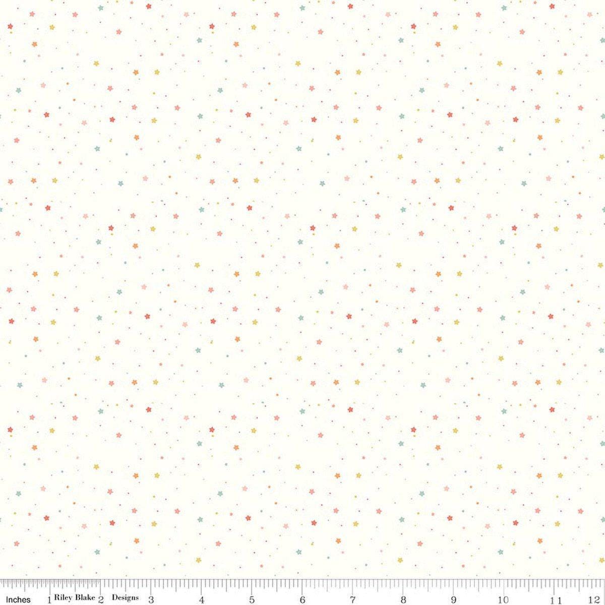 Image of Flannel Love You to the Moon Stars White flannel cotton fabric by Echo Park Paper Co for Riley Blake Designs. Features stars on a white background. Cute Little Fabric Shop.