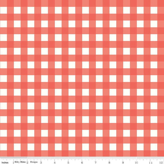 Image of Flannel Love You to the Moon Gingham Rouge flannel cotton fabric by Echo Park Paper Co for Riley Blake Designs. Features gingham on a red background. Cute Little Fabric Shop.