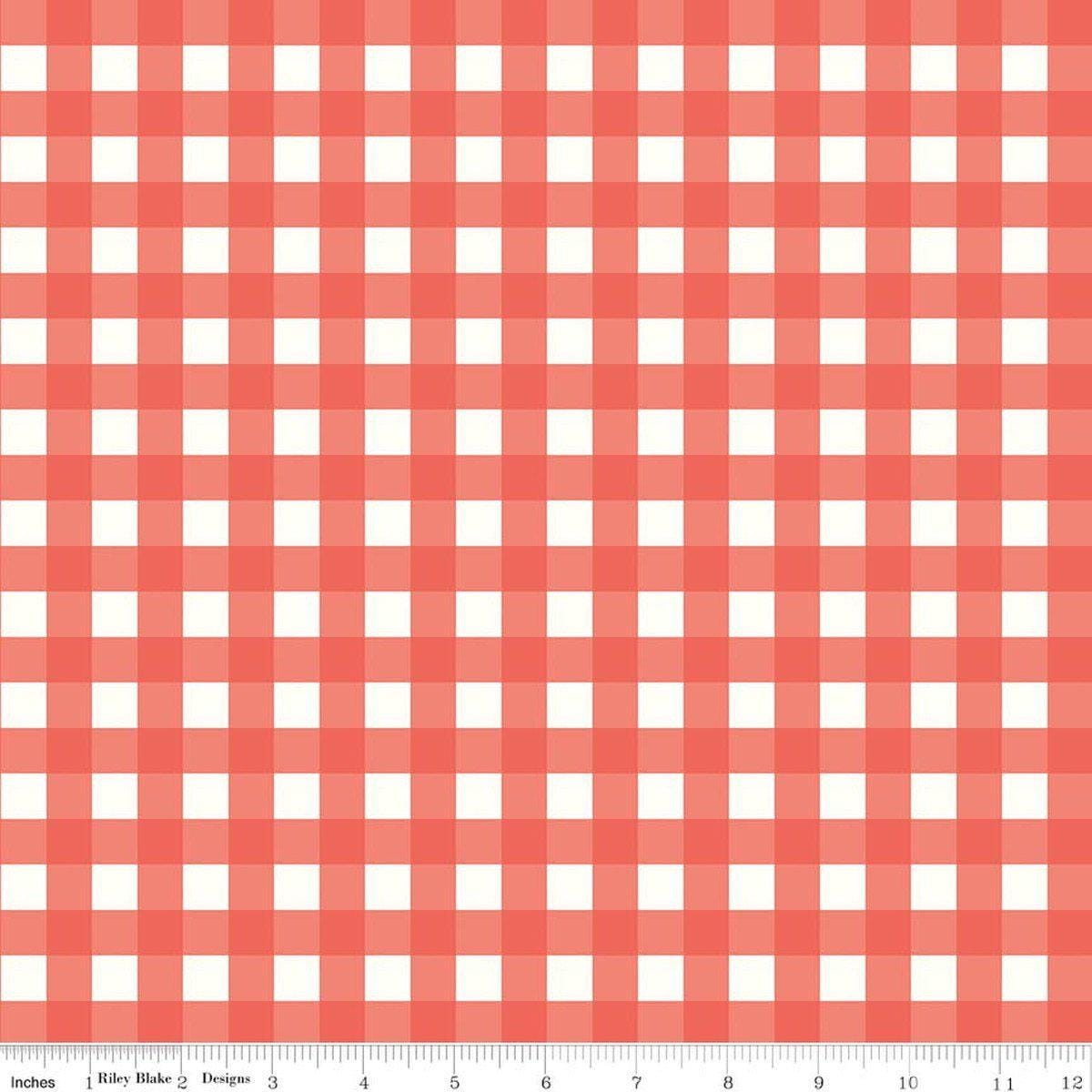 Image of Flannel Love You to the Moon Gingham Rouge flannel cotton fabric by Echo Park Paper Co for Riley Blake Designs. Features gingham on a red background. Cute Little Fabric Shop.