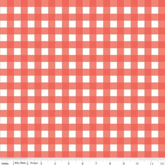 Image of Flannel Love You to the Moon Gingham Rouge flannel cotton fabric by Echo Park Paper Co for Riley Blake Designs. Features gingham on a red background. Cute Little Fabric Shop.