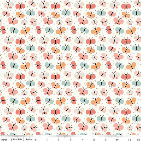 Image of Flannel Love You to the Moon Butterflies White flannel cotton fabric by Echo Park Paper Co for Riley Blake Designs. Features butterflies on a white background. Cute Little Fabric Shop.