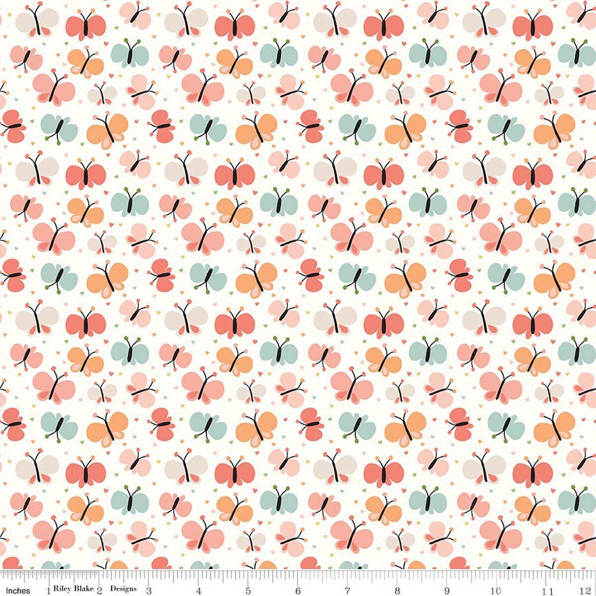 Image of Flannel Love You to the Moon Butterflies White flannel cotton fabric by Echo Park Paper Co for Riley Blake Designs. Features butterflies on a white background. Cute Little Fabric Shop.