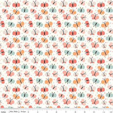 Image of Flannel Love You to the Moon Butterflies White flannel cotton fabric by Echo Park Paper Co for Riley Blake Designs. Features butterflies on a white background. Cute Little Fabric Shop.