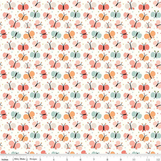 Image of Flannel Love You to the Moon Butterflies White flannel cotton fabric by Echo Park Paper Co for Riley Blake Designs. Features butterflies on a white background. Cute Little Fabric Shop.