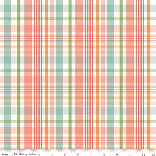 Image of Flannel Love You to the Moon Plaid Multi flannel cotton fabric by Echo Park Paper Co for Riley Blake Designs. Features plaid on a red background. Cute Little Fabric Shop.