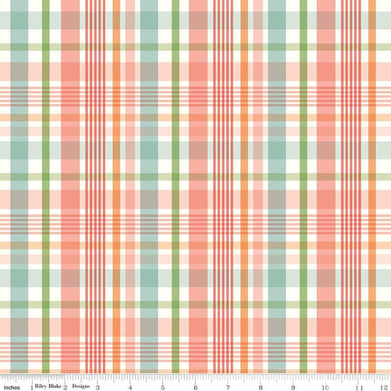 Image of Flannel Love You to the Moon Plaid Multi flannel cotton fabric by Echo Park Paper Co for Riley Blake Designs. Features plaid on a red background. Cute Little Fabric Shop.