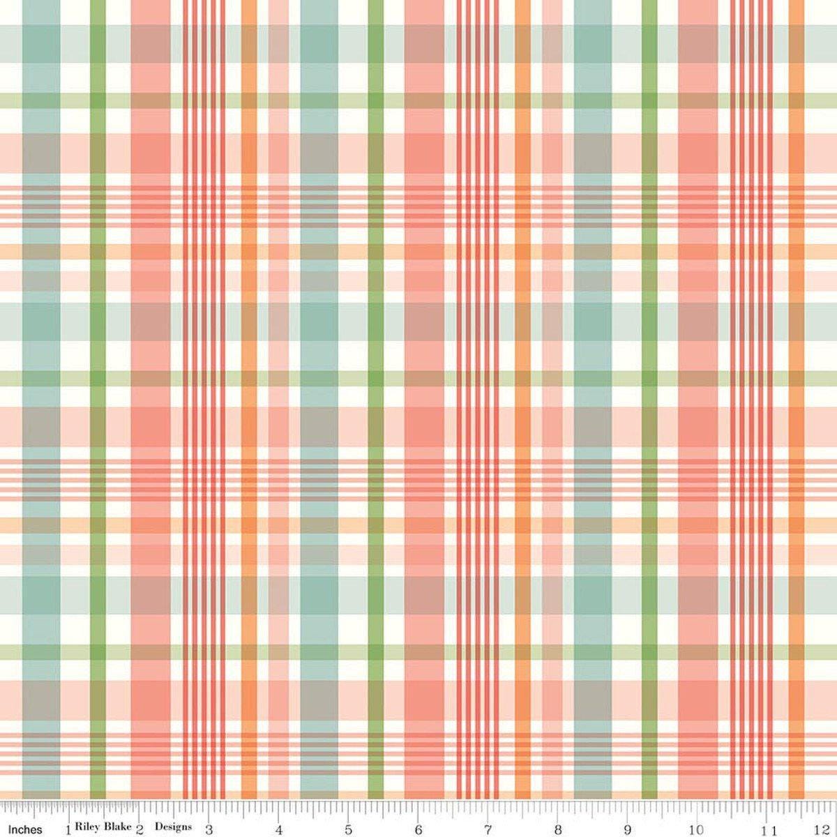 Image of Flannel Love You to the Moon Plaid Multi flannel cotton fabric by Echo Park Paper Co for Riley Blake Designs. Features plaid on a red background. Cute Little Fabric Shop.