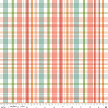 Image of Flannel Love You to the Moon Plaid Multi flannel cotton fabric by Echo Park Paper Co for Riley Blake Designs. Features plaid on a red background. Cute Little Fabric Shop.