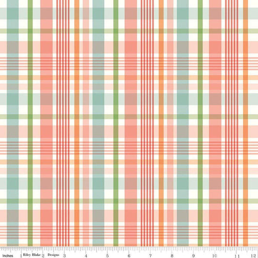 Image of Flannel Love You to the Moon Plaid Multi flannel cotton fabric by Echo Park Paper Co for Riley Blake Designs. Features plaid on a red background. Cute Little Fabric Shop.