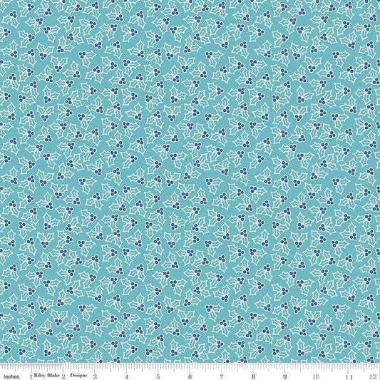 SALE Cozy Christmas Holly C7973 Blue by Riley Blake Designs - Lori Holt - Tossed Berries - Quilting Cotton Fabric