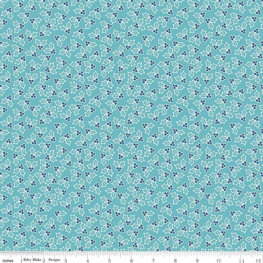 SALE Cozy Christmas Holly C7973 Blue by Riley Blake Designs - Lori Holt - Tossed Berries - Quilting Cotton Fabric