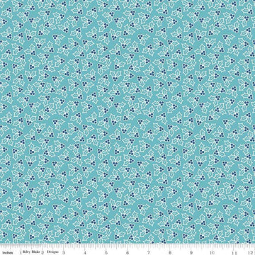 SALE Cozy Christmas Holly C7973 Blue by Riley Blake Designs - Lori Holt - Tossed Berries - Quilting Cotton Fabric