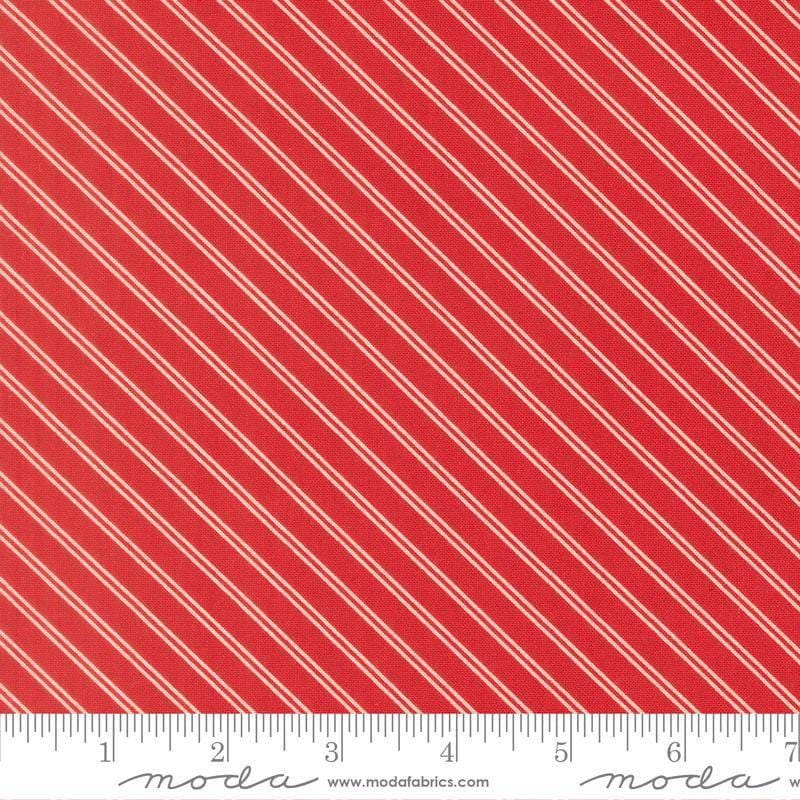 Image of Bloomsberry Stripe Red quilting cotton fabric by Camille Roskelley for Moda Fabrics. Features stripes on a red background. Cute Little Fabric Shop.