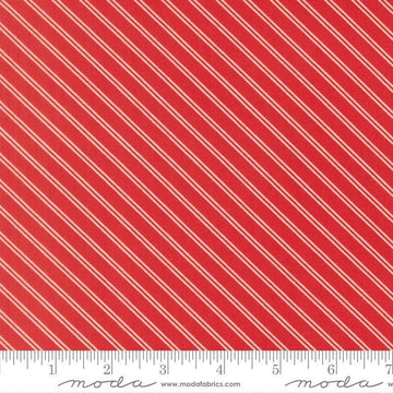 Image of Bloomsberry Stripe Red quilting cotton fabric by Camille Roskelley for Moda Fabrics. Features stripes on a red background. Cute Little Fabric Shop.