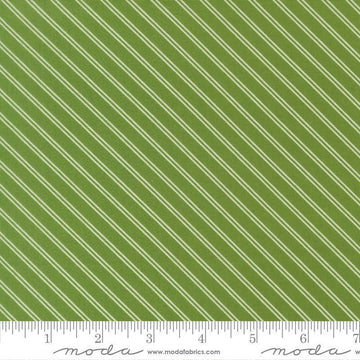 Image of Bloomsberry Stripe Green quilting cotton fabric by Camille Roskelley for Moda Fabrics. Features stripes on a green background. Cute Little Fabric Shop.