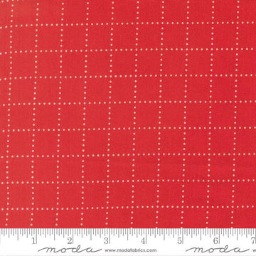 Image of Bloomsberry Stroll Red quilting cotton fabric by Camille Roskelley for Moda Fabrics. Features squares on a red background. Cute Little Fabric Shop.