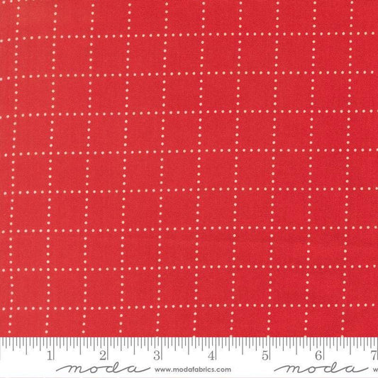 Image of Bloomsberry Stroll Red quilting cotton fabric by Camille Roskelley for Moda Fabrics. Features squares on a red background. Cute Little Fabric Shop.