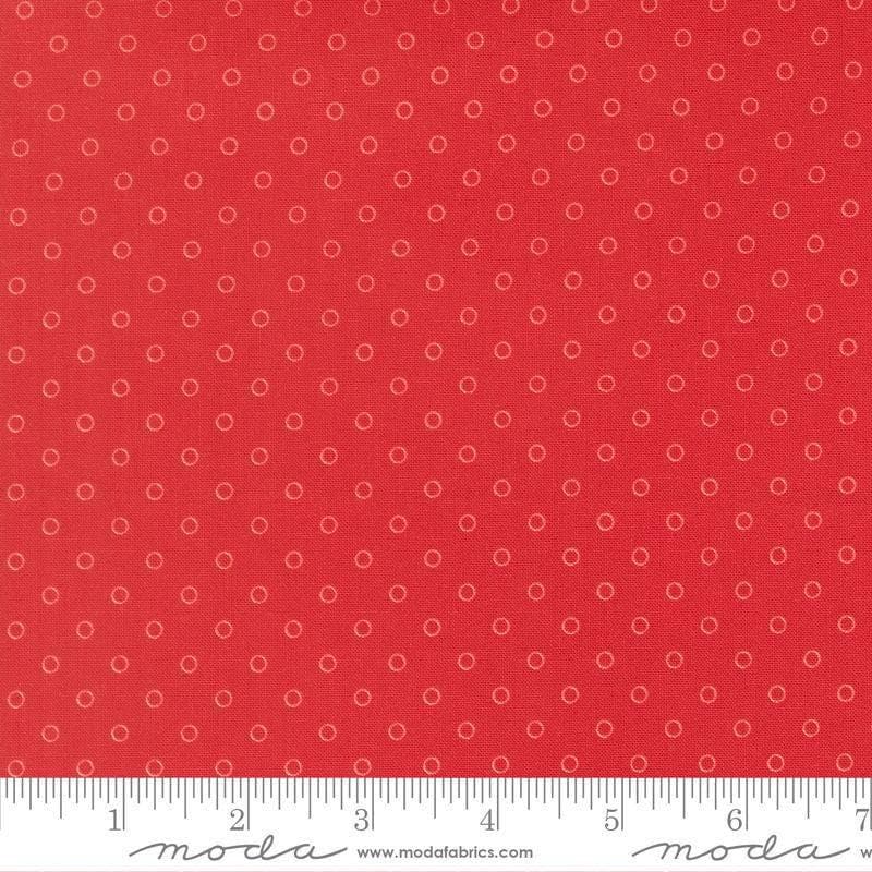 Image of Bloomsberry Favorite Dot Red quilting cotton fabric by Camille Roskelley for Moda Fabrics. Features tonal polka dots on a red background. Cute Little Fabric Shop.