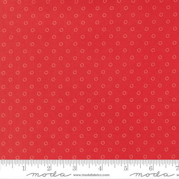 Image of Bloomsberry Favorite Dot Red quilting cotton fabric by Camille Roskelley for Moda Fabrics. Features tonal polka dots on a red background. Cute Little Fabric Shop.