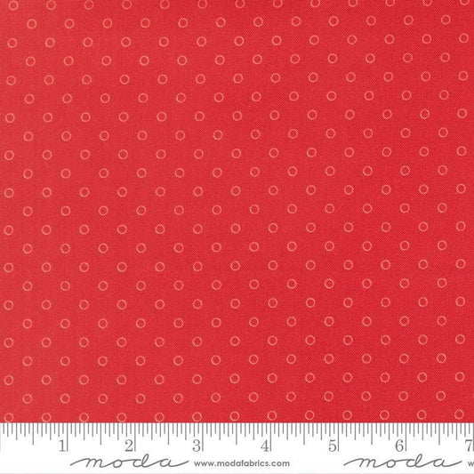 Image of Bloomsberry Favorite Dot Red quilting cotton fabric by Camille Roskelley for Moda Fabrics. Features tonal polka dots on a red background. Cute Little Fabric Shop.