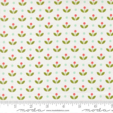 Image of Bloomsberry Mayfair White quilting cotton fabric by Camille Roskelley for Moda Fabrics. Features flowers on a white background. Cute Little Fabric Shop.
