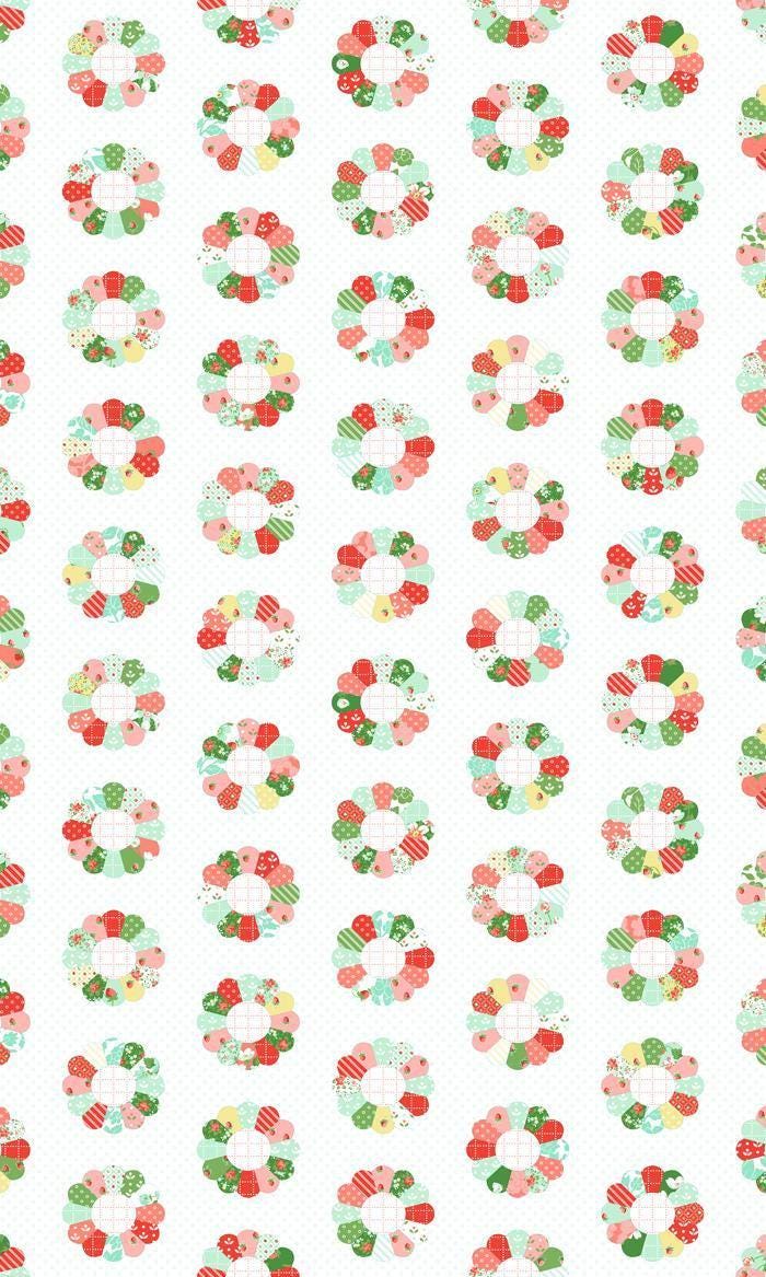 Image of Bloomsberry Cheater Multi quilting cotton fabric by Camille Roskelley for Moda Fabrics. Features printed quilt blocks on a white background. Cute Little Fabric Shop.