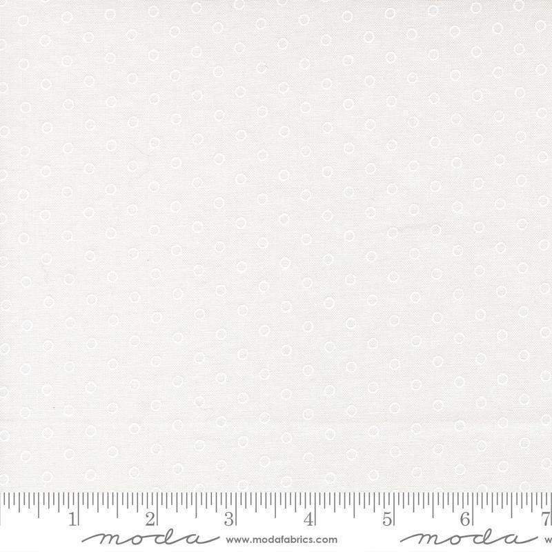 Image of Bloomsberry Favorite Dot White quilting cotton fabric by Camille Roskelley for Moda Fabrics. Features tonal polka dots on a white background. Cute Little Fabric Shop.