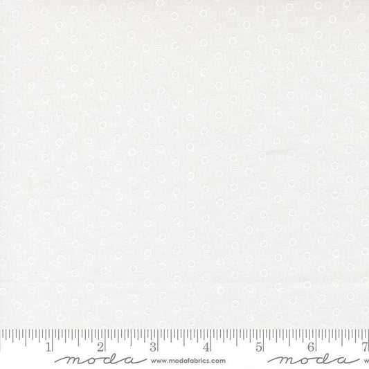 Image of Bloomsberry Favorite Dot White quilting cotton fabric by Camille Roskelley for Moda Fabrics. Features tonal polka dots on a white background. Cute Little Fabric Shop.
