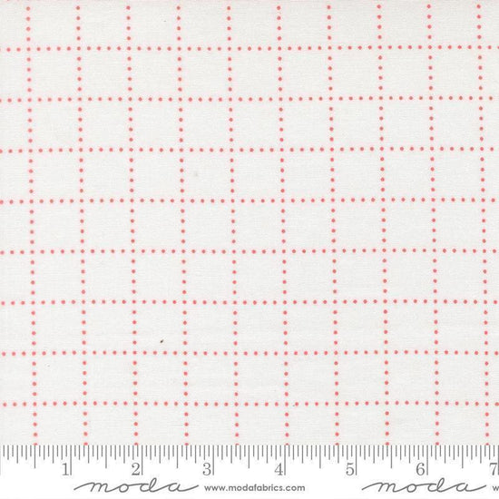 Image of Bloomsberry Stroll White Blush quilting cotton fabric by Camille Roskelley for Moda Fabrics. Features squares on a white background. Cute Little Fabric Shop.