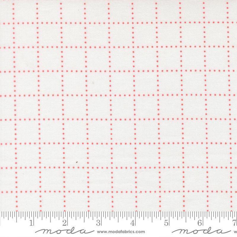 Image of Bloomsberry Stroll White Blush quilting cotton fabric by Camille Roskelley for Moda Fabrics. Features squares on a white background. Cute Little Fabric Shop.
