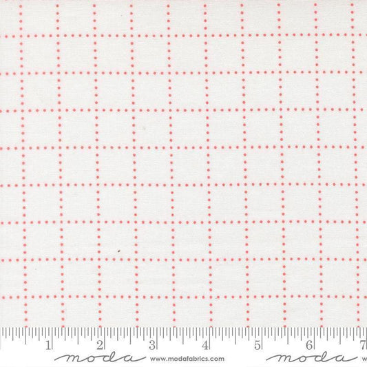 Image of Bloomsberry Stroll White Blush quilting cotton fabric by Camille Roskelley for Moda Fabrics. Features squares on a white background. Cute Little Fabric Shop.
