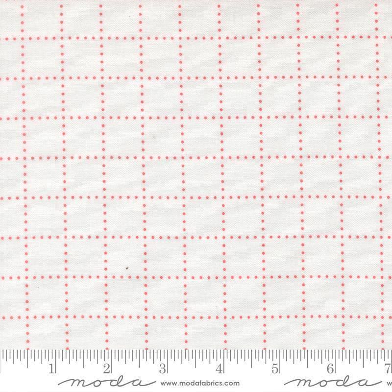 Image of Bloomsberry Stroll White Blush quilting cotton fabric by Camille Roskelley for Moda Fabrics. Features squares on a white background. Cute Little Fabric Shop.